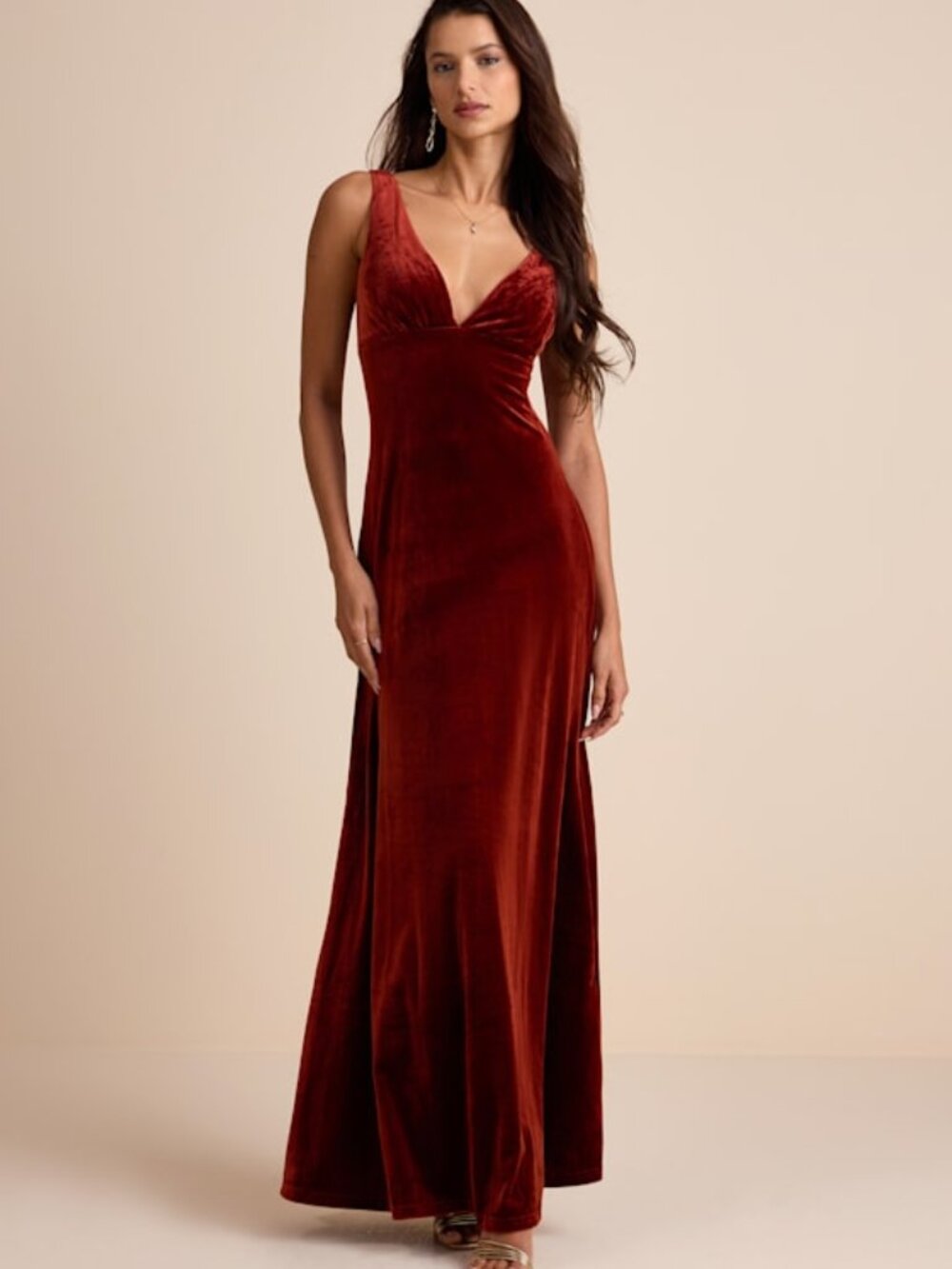 Lulus Decadent Evening Rust Orange Velvet Sleeveless Maxi Dress - Size S